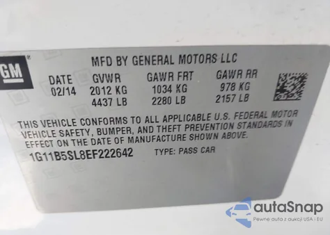 2014 Chevrolet Malibu 1Ls из США, поврежденный, VIN 1G11B5SL8EF222642